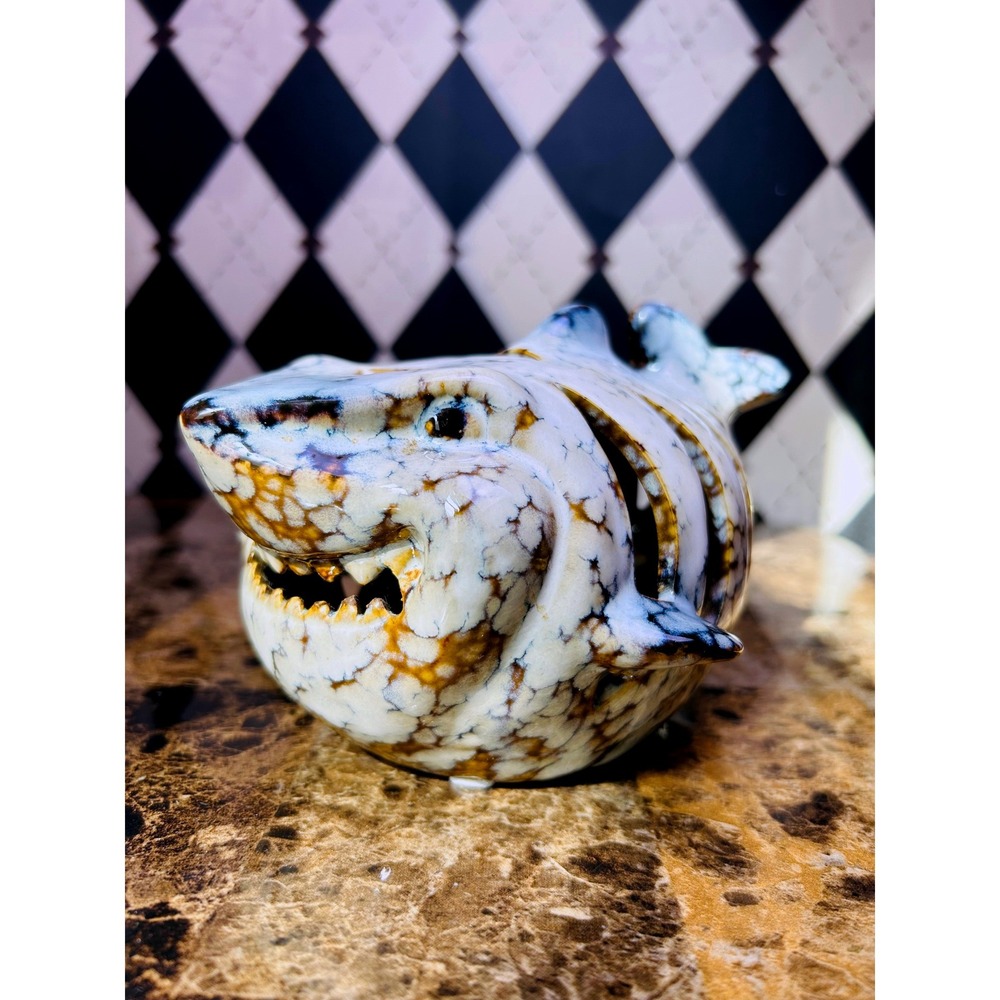 Ceramic Shark Lantern‎ Votive Candle Holder Coastal Nautical Decor